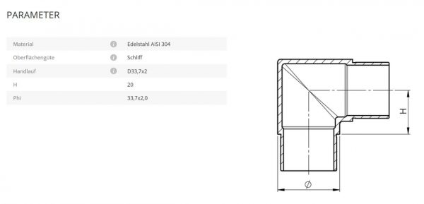 Handlaufverbinder 33,7 90° eckig