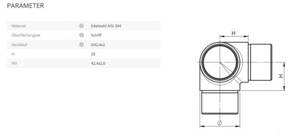 Handlaufverbinder 42,4 3fach Ecke