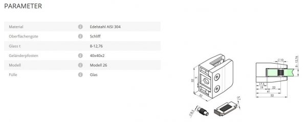 Glashalter Mod26 flach