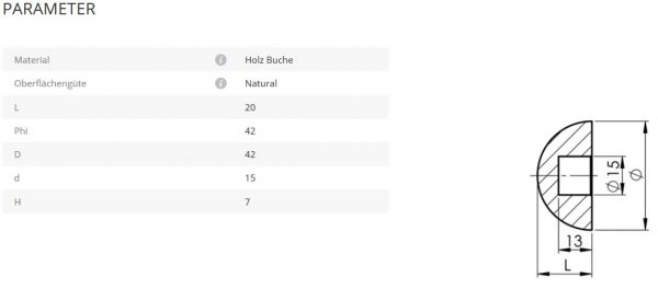 Endkugel Buche 42 halbrund