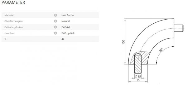 Handlaufverbinder Buche 42 90°