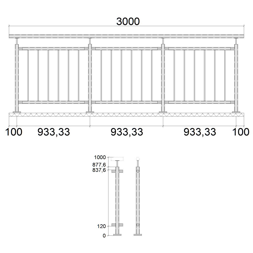 Edelstahlgeländer-I-Form-aufseitige Montage-vertikale Füllstäbe