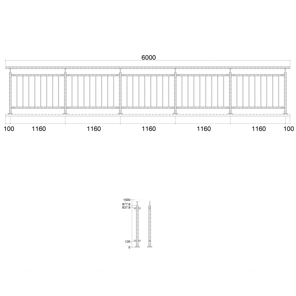 Edelstahlgeländer-I-Form-aufseitige Montage-vertikale Füllstäbe